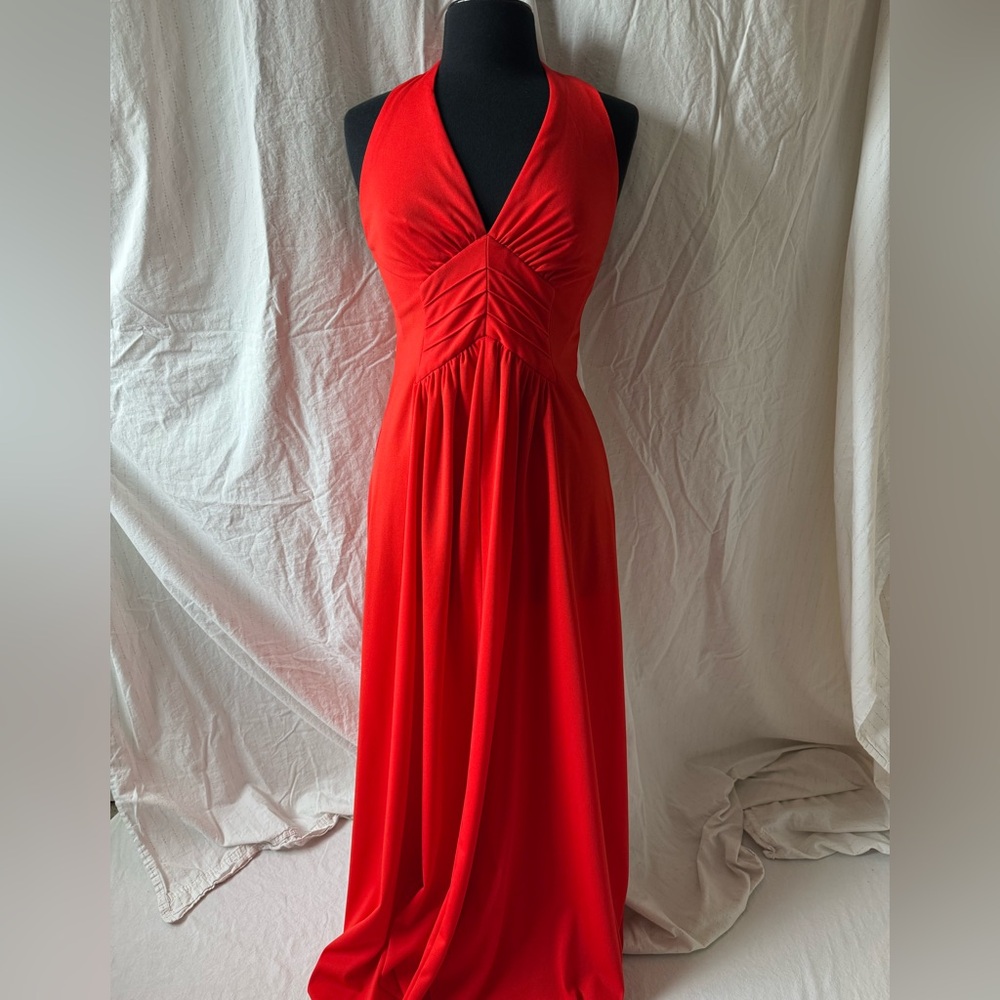 Vintage 70s Red Halter Neck Dress